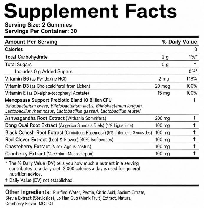 Womankind hormonal support gummies — full supplement facts panel